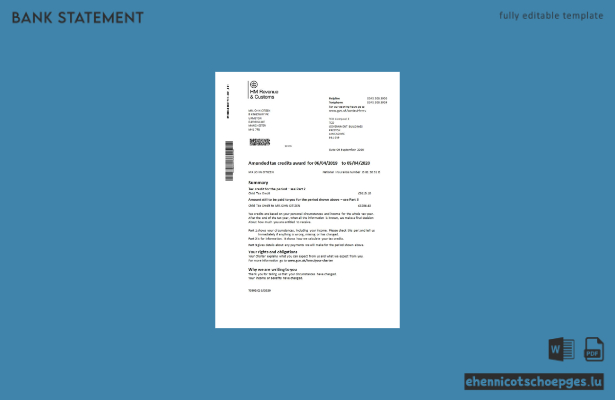Beispiel eines Kontoauszugs der britischen Steuerbehörde (HM Revenue and Customs) – Word-Vorschau